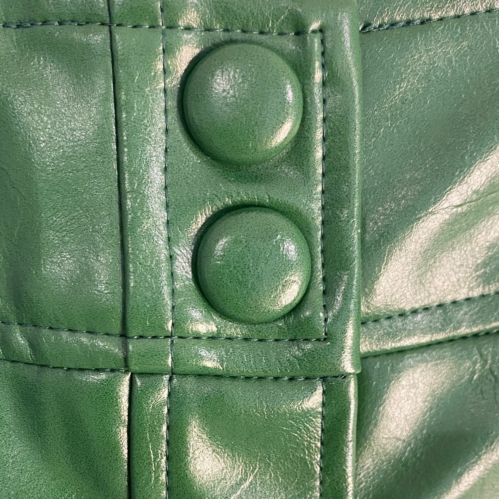 Fate Green Faux Leather A-Line Skirt | Snap Front High Waist | Raw Hem | S - Picture 4 of 11